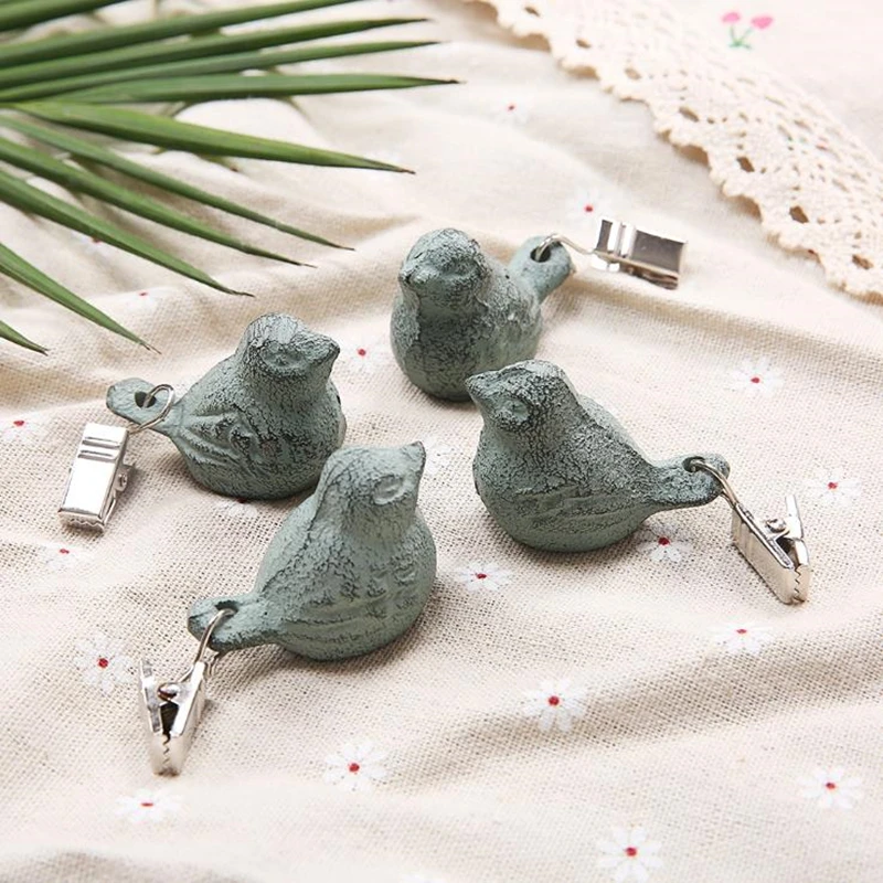 LCH 4pcs/Lot Vintage Style Iron Art Green Bird Tablecloth Windproof Clip To Avoid The Wind Cabinet Knob