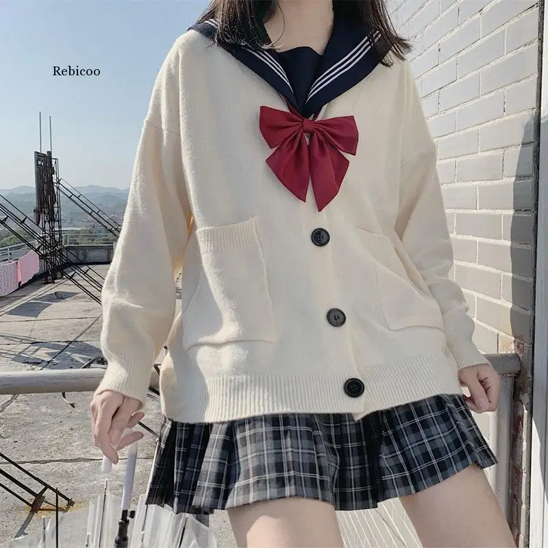 Girl Japanese Korean Fashion Sailor School Uniform Cardigan Cosplay Suit Sweater Anime Student Costume College Youth Purity