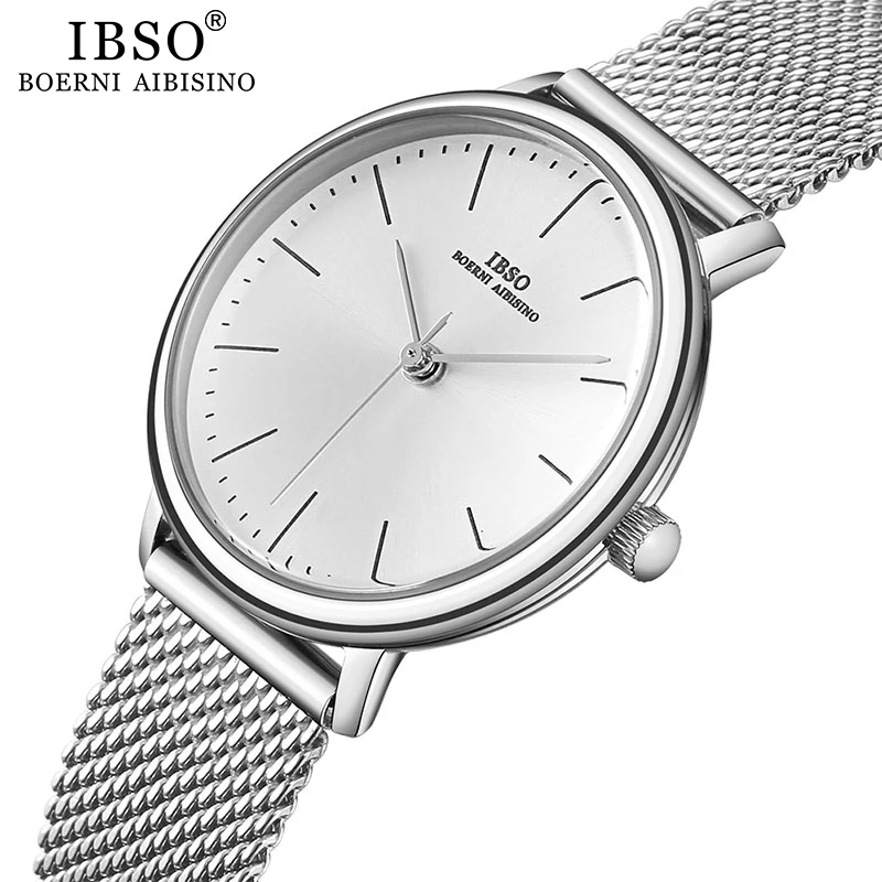 IBSO Women Bracelet Watch Fashion Geneva Designer Japan Quartz Sliver Stainless Steel Female Gift Wristwatches Relogio Feminino