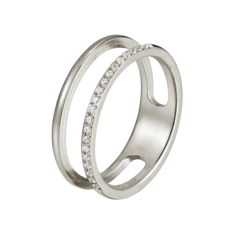 Beautiful Hollow Double Layer Inlaid 21 Zircon Ring For Women Love Gift Stainless Steel Gold Color Jewelry