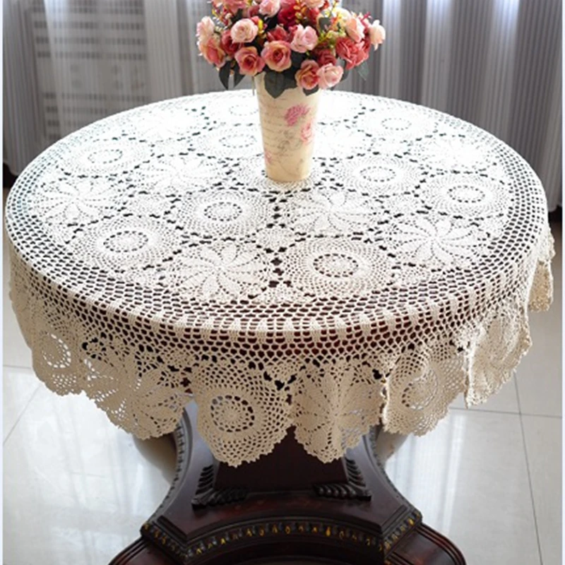 

Handmade Crochet Tablecloth Nice Hand Crochet Dinner Round Table Cloth 100% Cotton Many Size Available