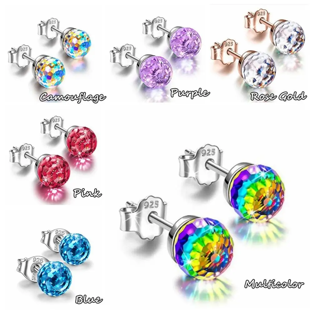 Nuovi orecchini di cristallo colorati in argento 925 Matrimonio Regalo di San Valentino Orecchini a bottone Gioielli di moda Orecchini con sfera di cristallo per feste