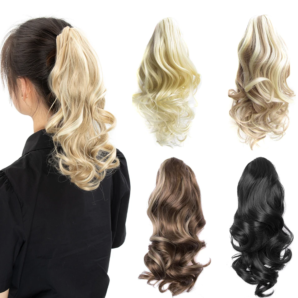 Boymia Ponytails Hair Clip On Wavy Ponytails 14Inches Synthetic Blonde Hair Natural Extension Hair Clip For Women SPHW