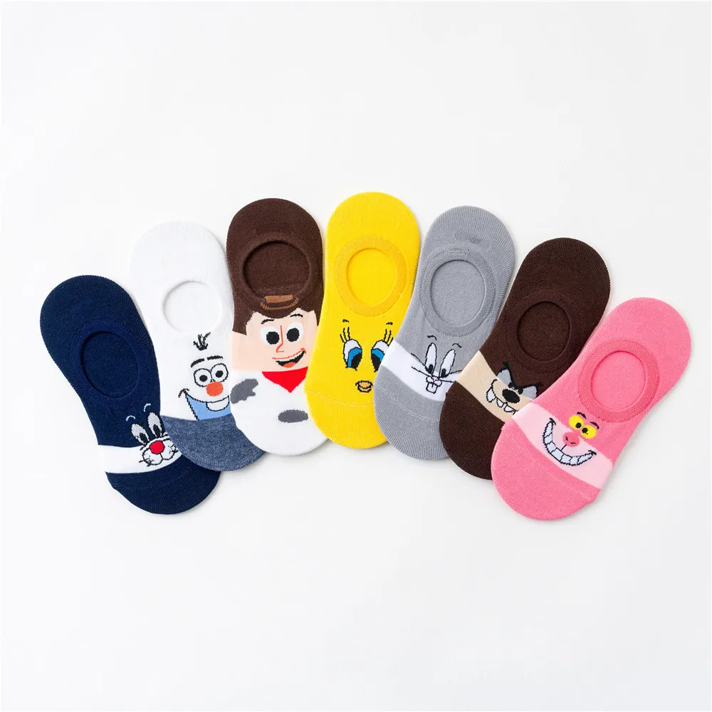 Summer Cotton Cartoon Animals Women Boat Socks Disney Stitch Mickey Buzz Lightyear Cute Kawaii Girl Socks for Female Funny Socks