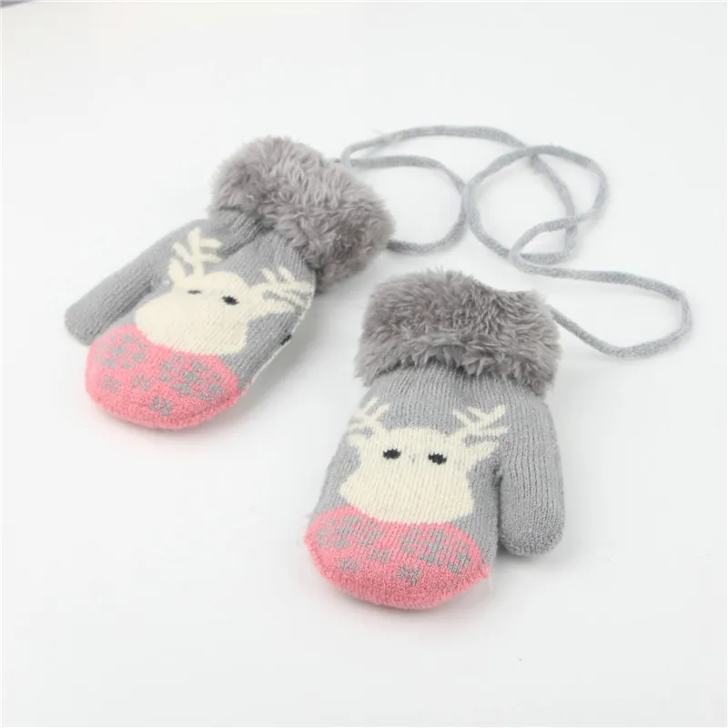 0-3T Children's Mittens Warm Thicken Velvet Kids Girls Boys Baby Gloves Knitted Winter Cartoon Elk Children Mitten Warm Stuff