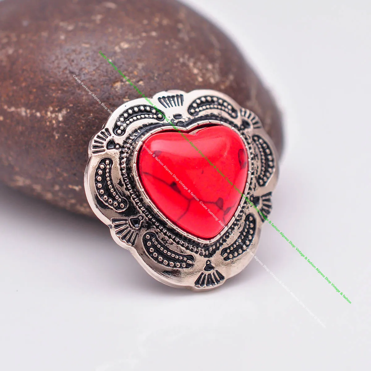 10X Silber Indische Blume Kunst Echt Grün Liebe Herz Türkis Leathercraft Haar Zubehör Nähen Schaft Taste Concho Verschluss – Detail 7