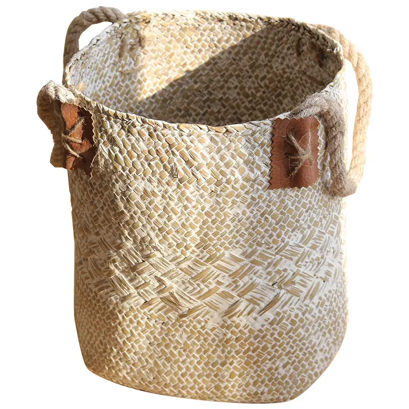 Plant Container Flower Basket Indoor Flower Pot Hand Woven Storage Bin Organizer with Handles Modern Farmhouse Home Garden Decor