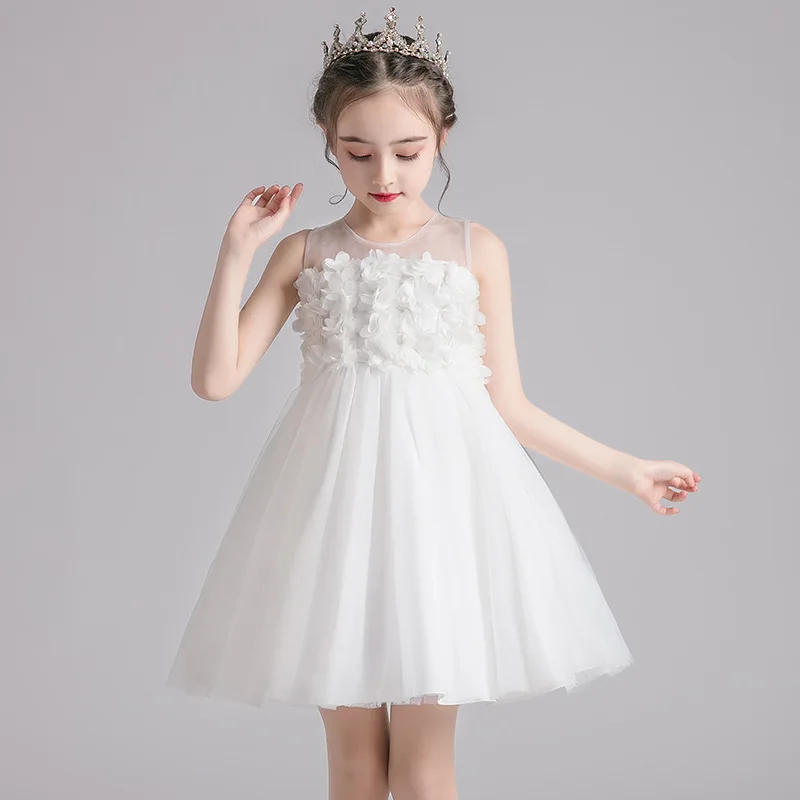 

2020 Children Girl Baby 3D Petals Mesh Princess Tutu Dresses Wedding Flower Girls Kids Beautiful Party Birthday Formal Dress