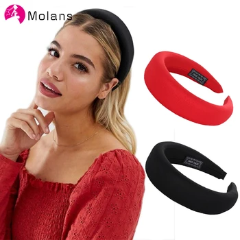 Molans-Diadema acolchada de seda con cabeza de bisel para mujer, diadema de aro para el pelo sólido y grueso, diademas de mezcla de algodón