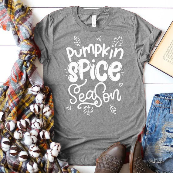 

Pumpkin Spice Season Hipster T-Shirt Casual Slogan Graphic Grunge Tops Gift Fall Heart Shirts Pumpkin Thanksgiving Autumn Tee