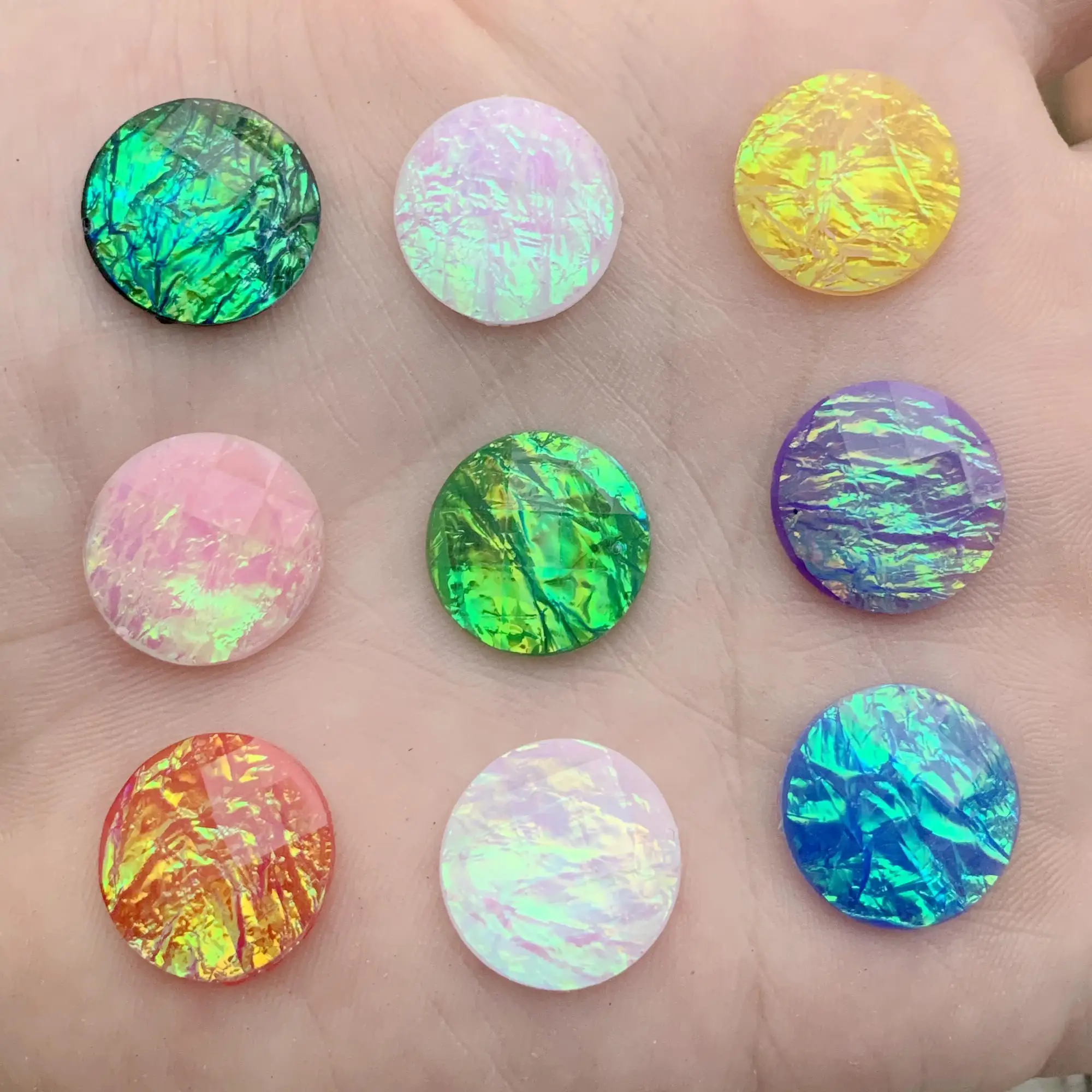 15pcs 16mm Faux Opal Resin Cabochons for Bling Beaded -A43