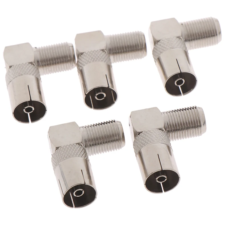 5Pcs RF Coaxial 90 Right Angled TV Aerial Connector F Female To TV Female Plug