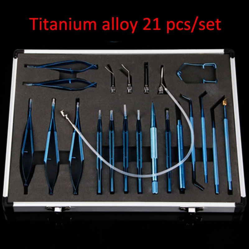 

21Pcs/set Titanium Alloy Eye Ophthalmic Cataract & Intraocular Set Surgical Instrument Eye Micro Surgery Tools