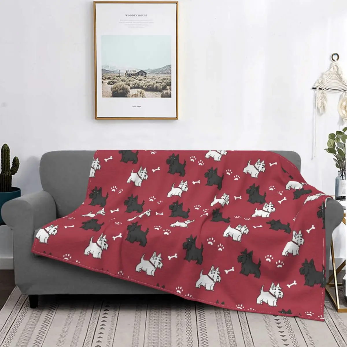 Red Scottish Terrier Dog Blanket Fleece Printed Scottie Tartan Skye Multi-function Soft Throw Blankets for Sofa Travel Quilt