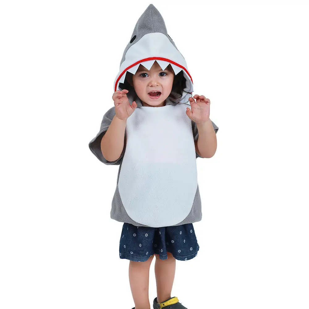 Eraspooky 1-6T Grau Shark Cosplay Hoodie Halloween Kostüm Für Kinder Kleinkind Weihnachten Phantasie Kleid Kinder Sharks Candy tasche