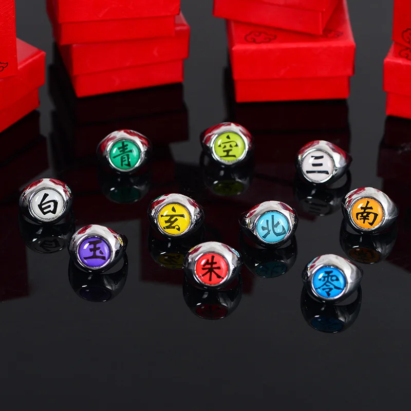 10pcs/set Cartoon Akatsuki Jewerly Cosplay Costume Rings Set Itachi Fashion Table Akatsuki Metal Figure Gifts