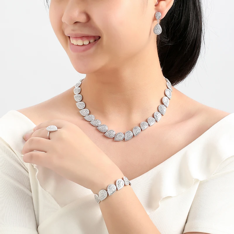 Jewelry Set HADIYANA Vintage Droplets Dignified Luxury Women Wedding Party Bridal Jewelry Set CN1296 Parure Bijoux Femme Mariage