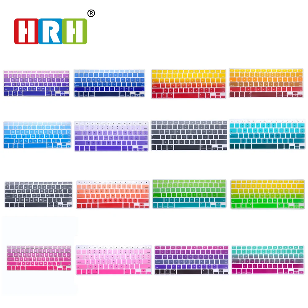 HRH Gradient Rainbow Big Font Silicone English Keyboard Cover Keypad Skin Protector For  Macbook Pro Retina 13 15 17 Before 2016