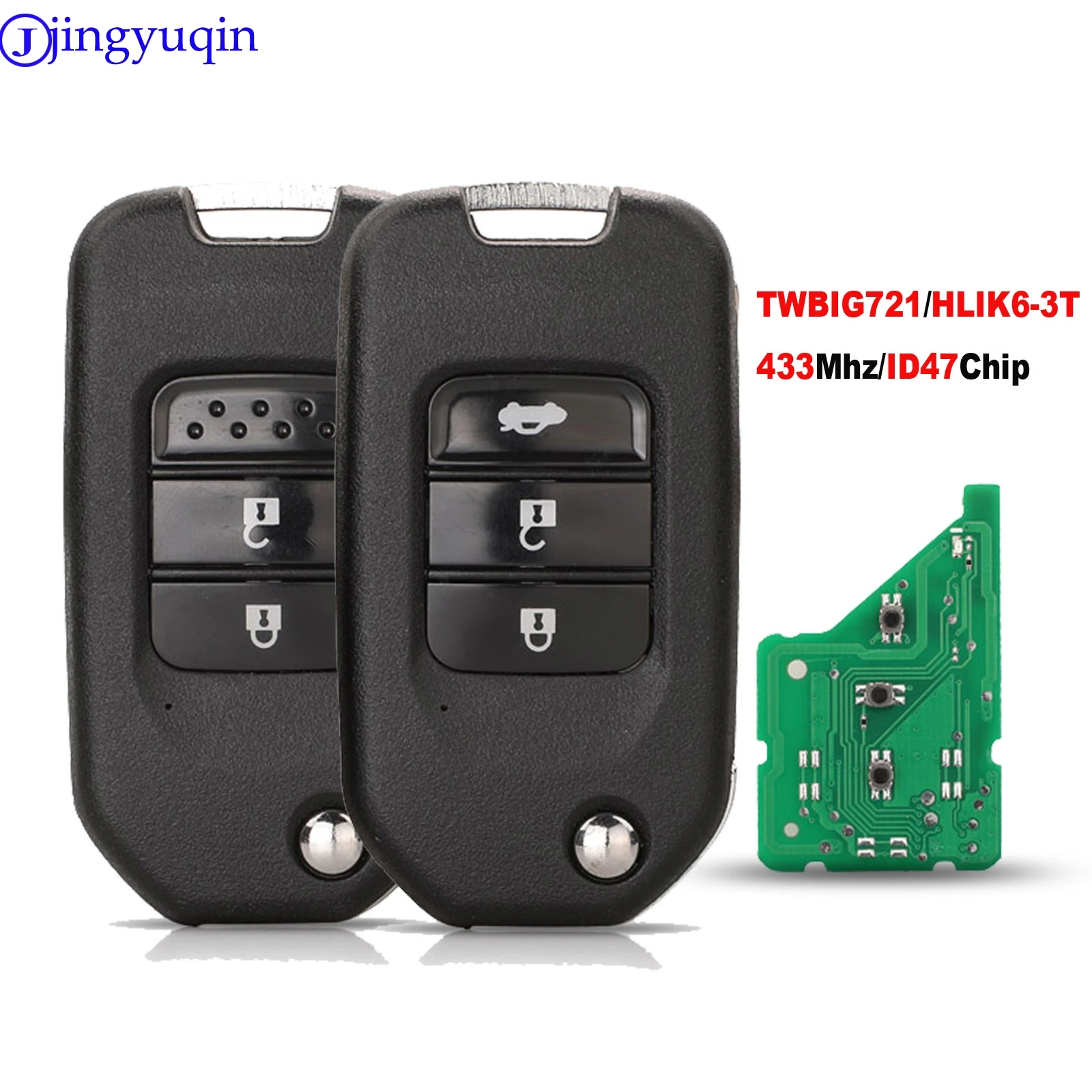 jingyuqin Remote Car Key For Honda Civic Accord City CR-V Jazz XR-V Vezel HR-V FRV Spirior JADE 433MHz HLIK6-3T / TWB1G721