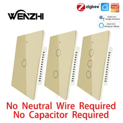 ZigBee Wall Touch Switch US Golden No Neutral Capacitor Smart Life/Tuya App Remote Control Alexa Google For Home 2/3 Way Multi