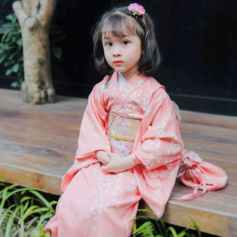 Conjunto de Kimono japonés rosa para niños, ropa tradicional japonesa de manga larga, Yukata, ropa de actuación, novedad