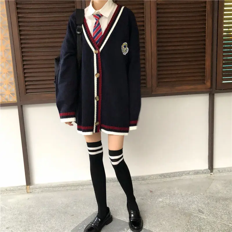 

2021 New Women Cardigan Sweater Coat Japanese School Uniform Fashion Preppy Style V-neck Single-breasted JK Pullover And Shirts