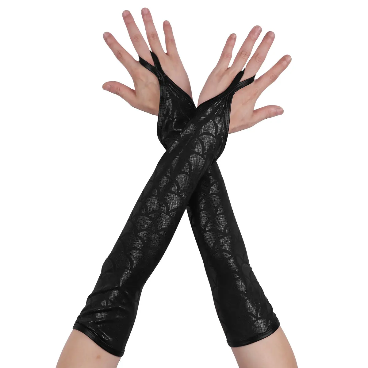 Gants sans doigts métalliques sexy pour femmes, bleu ciel, vert, longueur de coude, fête, danse, cosplay, accessoire de club, brillants, longs gants de nuit