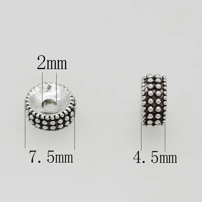50pcs/Lot Antique Silver Color Dots Wheel Shape Loose Beads 7.5mm Handmade Decoration Charm Spacer Beads DIY Jewelry Accessories