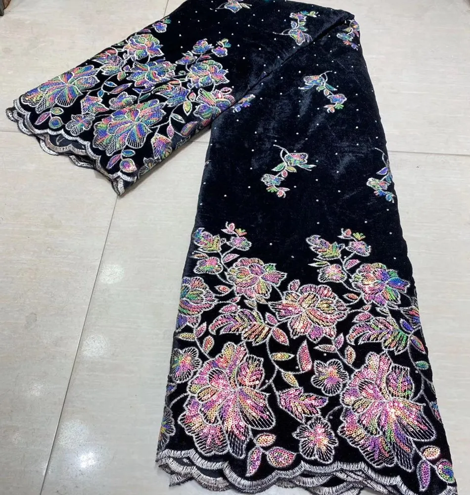 

African Velvet Lace Fabric with sequence popular French Nigerian Exquisite Velvet Lace Fabric for Soft Comfortable Dress ML8526
