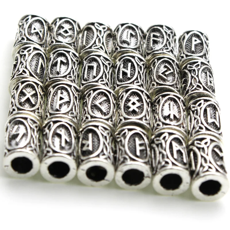 24pcs/set Hair Tube Bead Viking Runes Beads Dreadlock Braiding Jewelry Beard Hair Decor Necklace Bracelet Findings Accessories