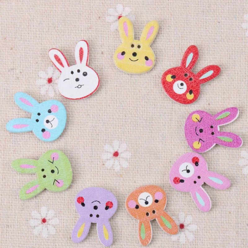 Button accessories for children\'s clothes Mix Cartoon Rabbit Wooden Buttons Botones Handmade Accessories Decoration15x20mm 20pcs