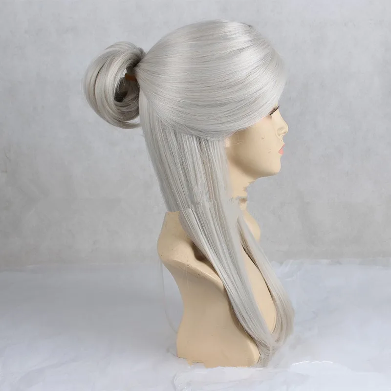 Long Straight Silvery Gray Costume Wigs Synthetic Hair Wig for Women Cosplay Ciri