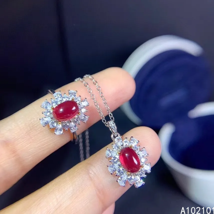 

KJJEAXCMY Fine Jewelry 925 sterling silver inlaid natural Garnet girl vintage necklace pendant ring set support test hot selling