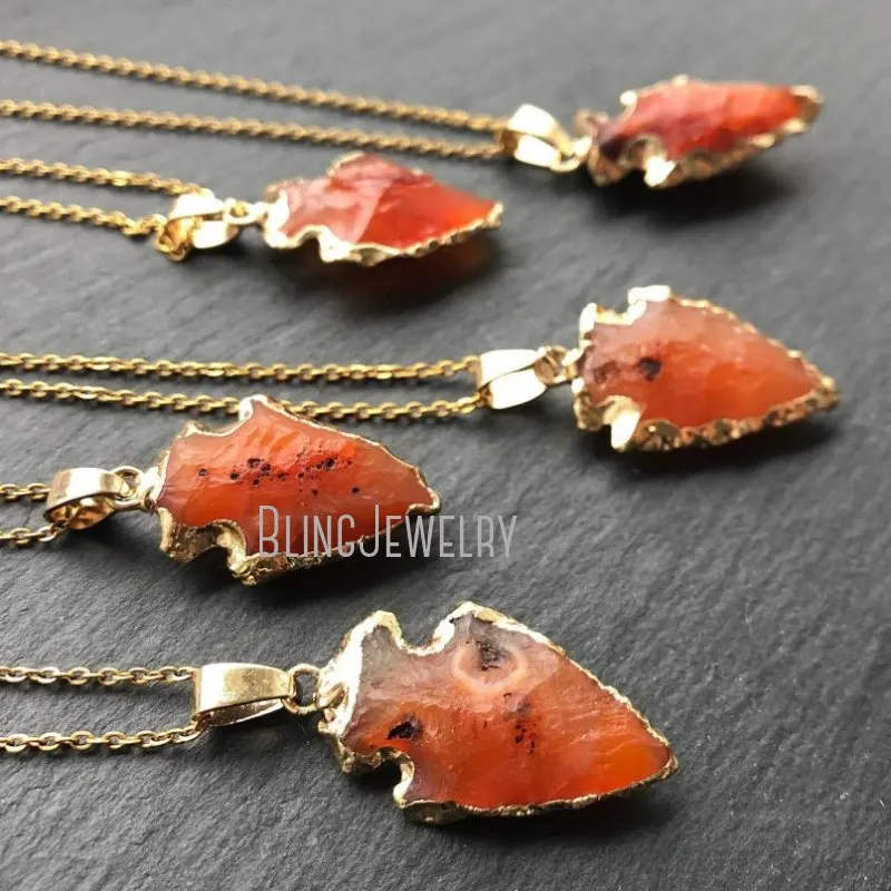 

NM38549 Carnelian Necklace Arrowhead Pendant September Birthstone Virgo Raw