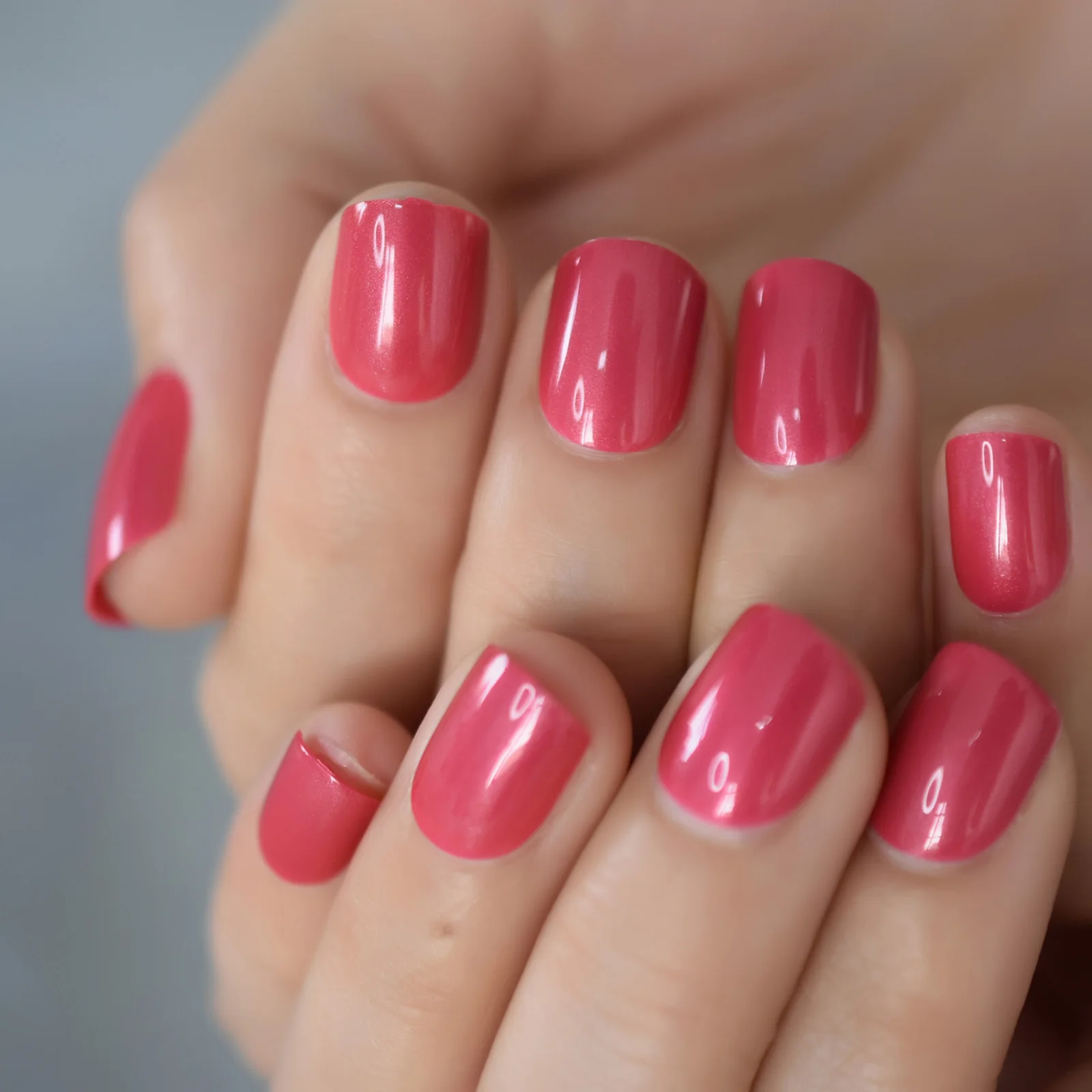 Glossy Roze Rode Korte Vierkante Kunstnagels Manicure Druk Op Nep Nagels Tips Dagelijkse Kantoor Vinger Slijtage 24 Stks/set