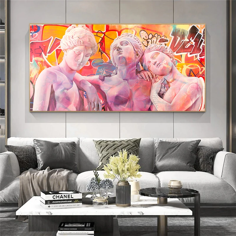 The Three Goddess Vaporwave Sculpture Canvas Posters Graffiti Art Canvas Paintings Ancient Greece Wall Art Prints for Home Decor