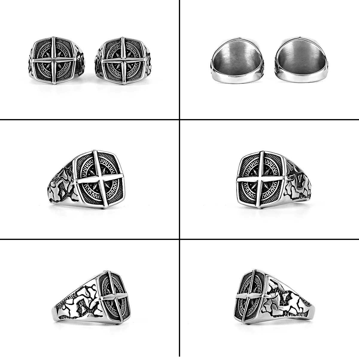 Vikings Cross Nautical Chart Amulet Ring Men\'s Stainless Steel Nordic Rune Ring Gift Biker Punk Hip Hop Jewelry