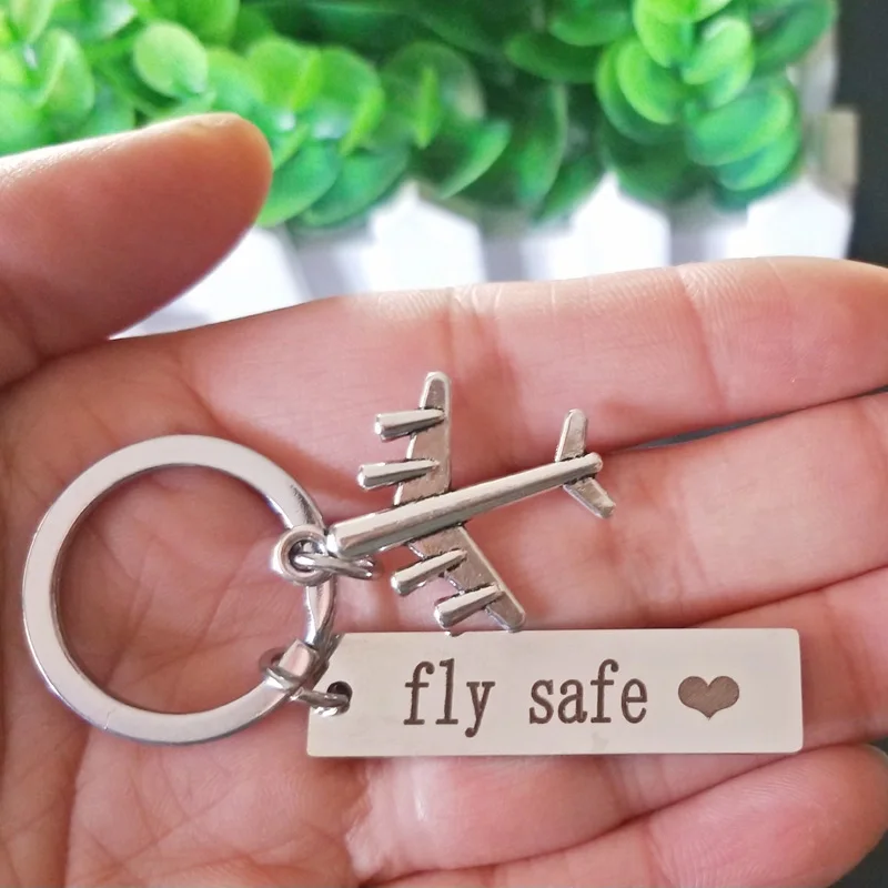 Diy Stainless Steel Keychain Fly safe Couple Gift Aircraft Key Chain bag Accessories car key ring Pendant K2194