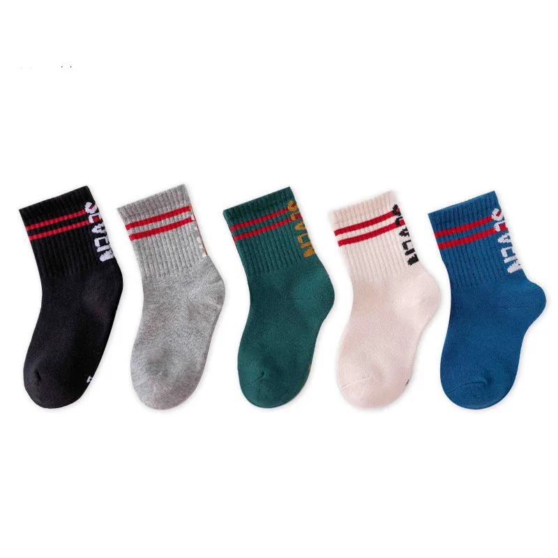 5Pairs/lot Kids Socks Autumn Winter Baby Cotton Warm Thick Sports Socks Fashion Letter Children Socks Cool Boys Socks