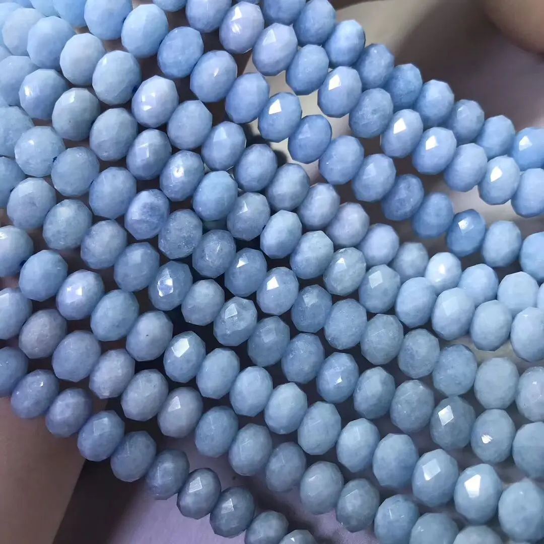 

AQUAMARINE BLUE Roundelle faceted 7/8/10mm loose beads nature for making jewelry necklace 38CM FPPJ wholesale