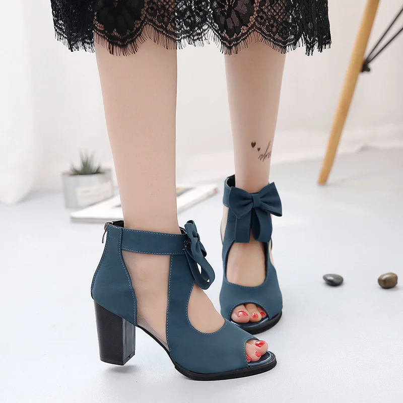 

Spring sexy fish mouth hollow Roman sandals thick with Fashion wild high heels female summer Sexy female sandals