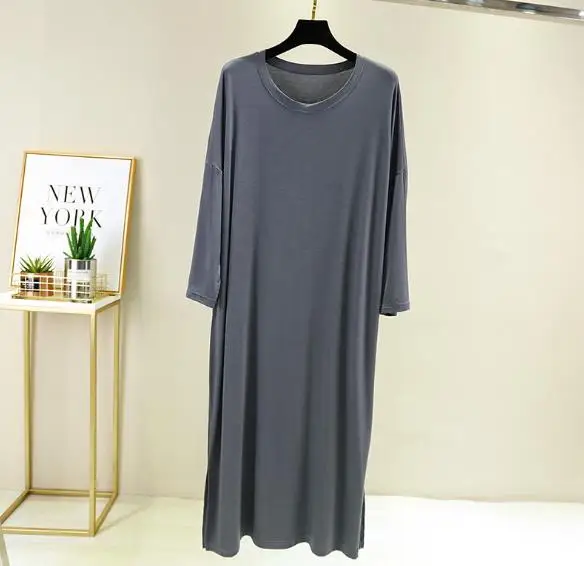 Big Size Nightgown Women Model O-neck 3/4 Sleeve Nightdress Long Dress Multi Colors Loose Night Wear Female Sleepwear Nightshirt