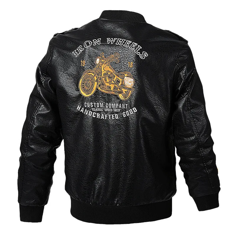 High Quality Men's Leather Jacket Coat 5XL Embroidery Streetwear Casual PU Leather Bike Jackets Men Clothing Moto Jacket A2F8111