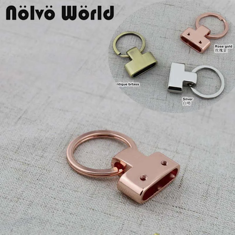 2-20-100pcs 3 colors T Buckle Key Fob With 23mm Split Key Rings Fob Hardware For webbing cord end