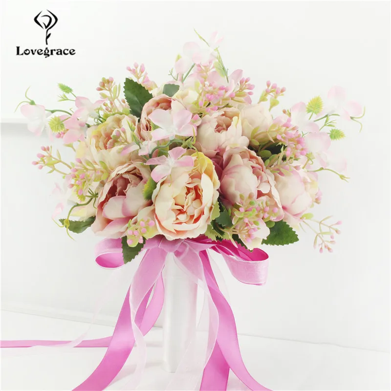 Wedding Bridal Bouquet Peony Flowers Bridesmaid Accessories Bride's Bouquet Silk Roses Artificial Party Home Marriage Decoration