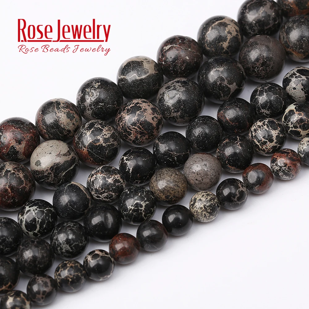 Black Sea Sediment Turquoises Beads Natural Stone Round Beads For Jewelry Making 4 6 8 10 12 mm Pick Size 15 inches Wholesale