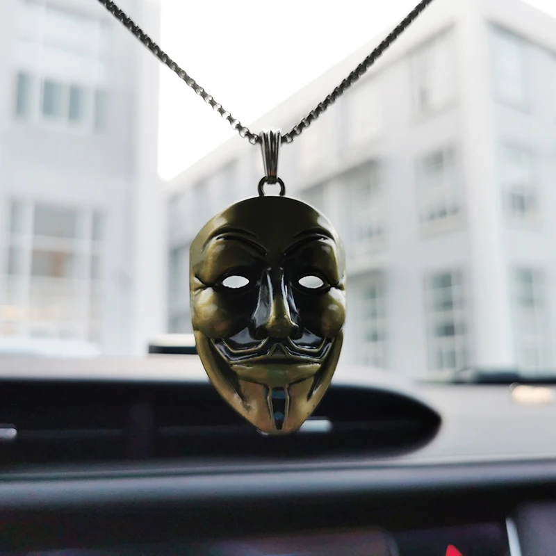 1 Pcs Car Pendant Decoration Mask Man V For Vendetta Rearview Mirror Trim Accessory Hanging Necklace Ornament Gift Car Pendant