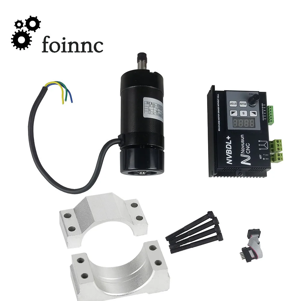 48V Brushless spindle driver Without Hall+55MM Clamp Bracket+400w 12000R ER8 Brushless Spindle Motor with with Screws kit