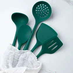 Heat Resistant Silicone Cooking Utensil Set Green Spatula Soup Spoon Brush Ladle Pasta Colander Non-stick Cookware Kitchen Tools