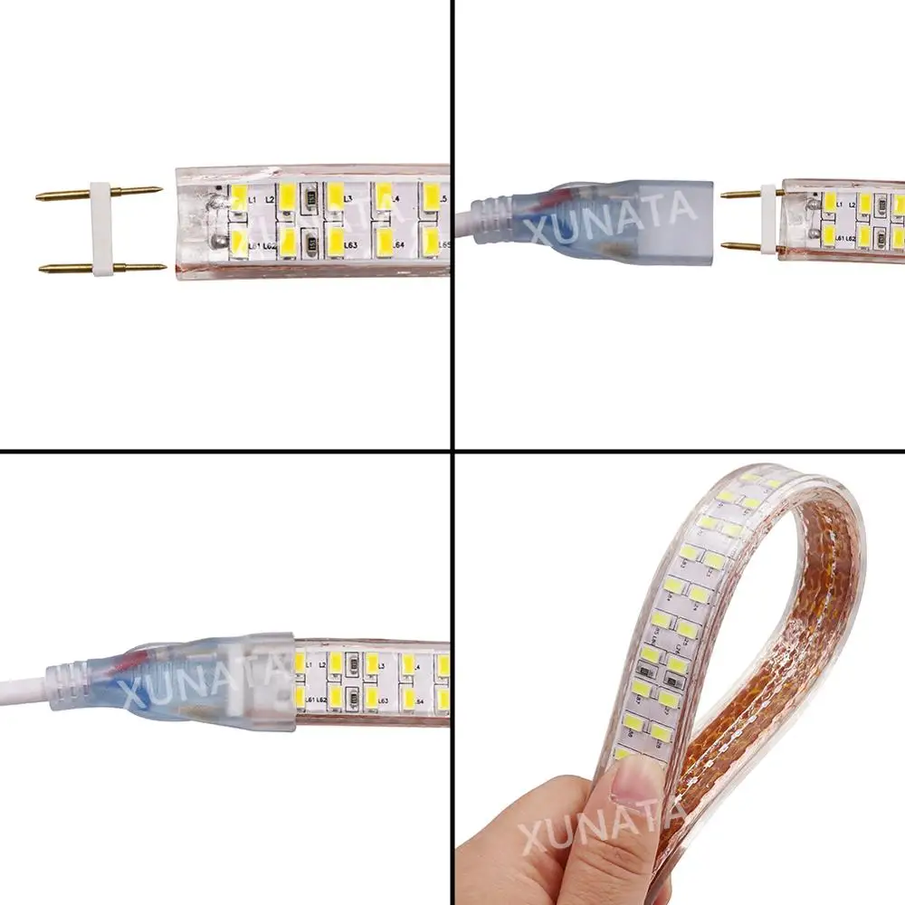 220V 110V 5730 LED Light Strip 240LEDs/M Double Row LED Strip Waterproof Ribbon Tape with EU/US/UK Switch Plug White/ Warm White